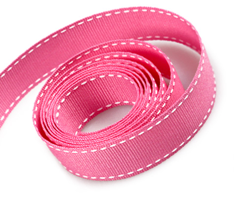 Hot Pink / White Saddle Stitch Grosgrain Ribbon