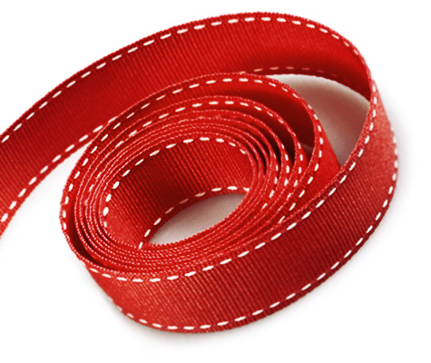 Red / White Saddle Stitch Grosgrain Ribbon